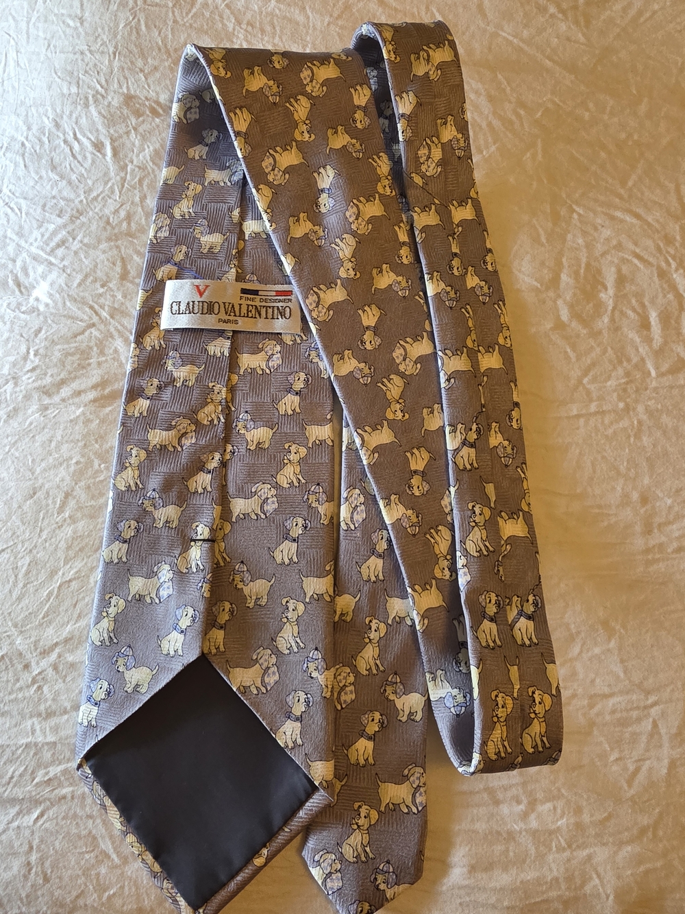 Valentino Gray Tie with Yellow Dog Motif